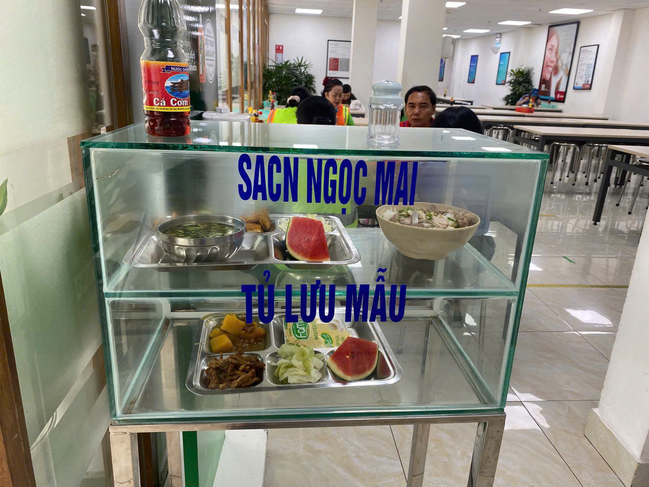 Hình ảnh tủ lưu mẫu của Suất ăn công nghiệp Ngọc Mai tại TP.HCM